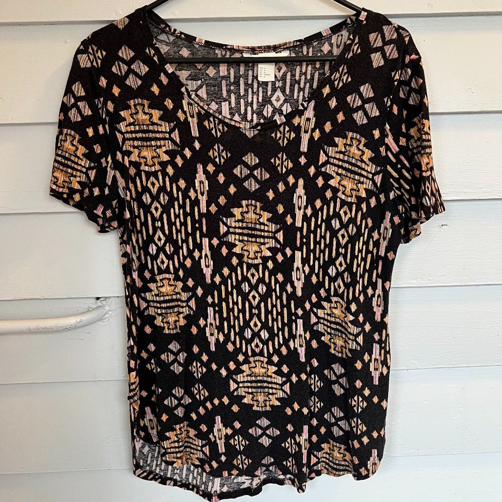 H&M Black Tee with Colorful Tribal Pattern